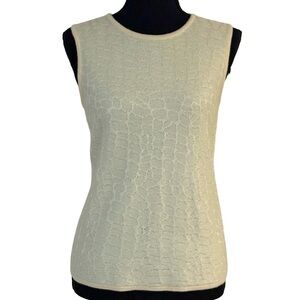St John Knit Cashmere Blend Sleeveless Shell Ivory Textured Top S